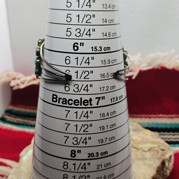 Vtg Native Michael Mendoza Zuni Needlepoint Turquoise Cluster Cuff Bracelet - Picture 9 of 11